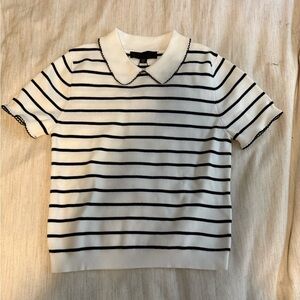 Zara Black and White Striped Polo Shirt